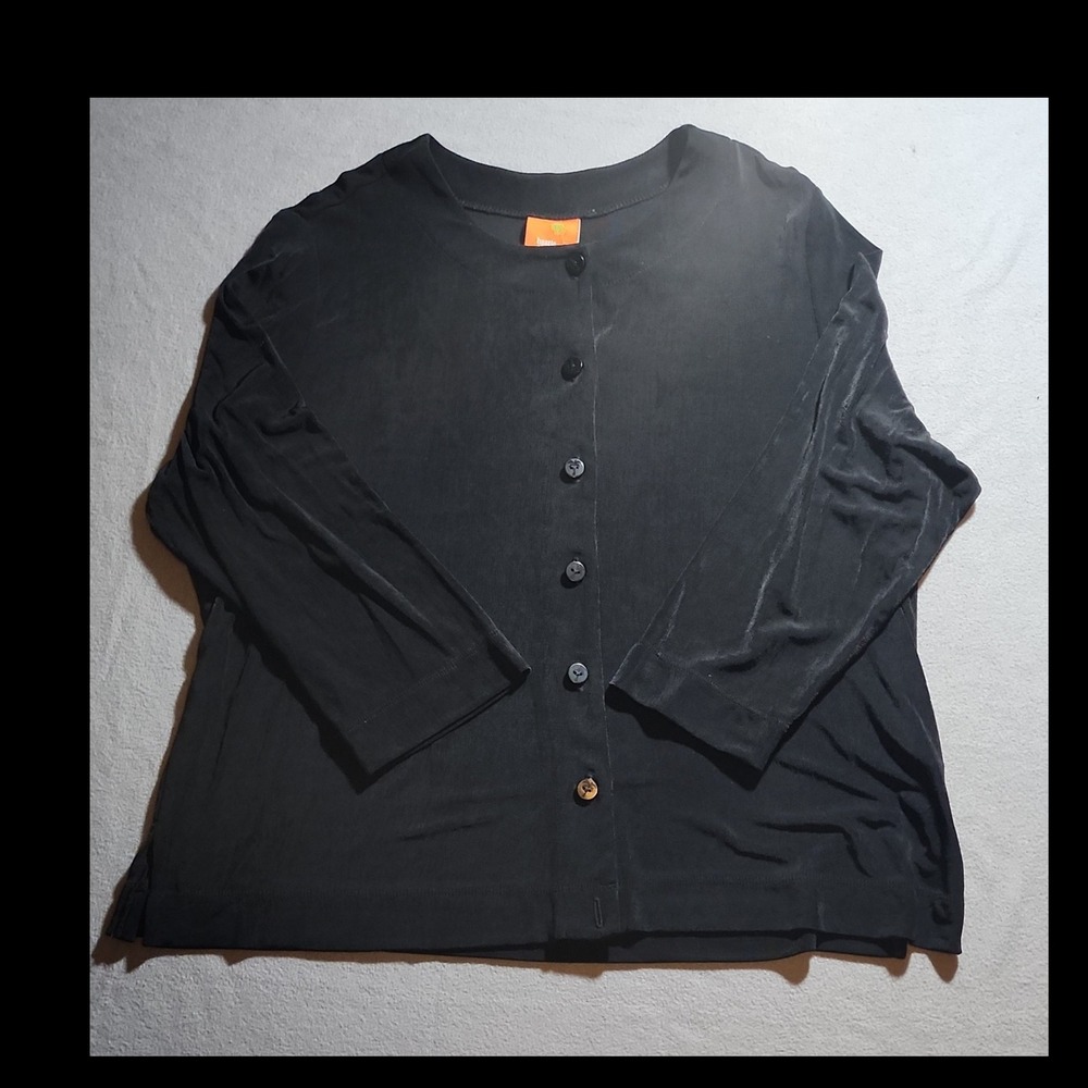 Hearts of Palm Black Knit Button Cardigan Sweater Crew Neck Long Sleeve XL